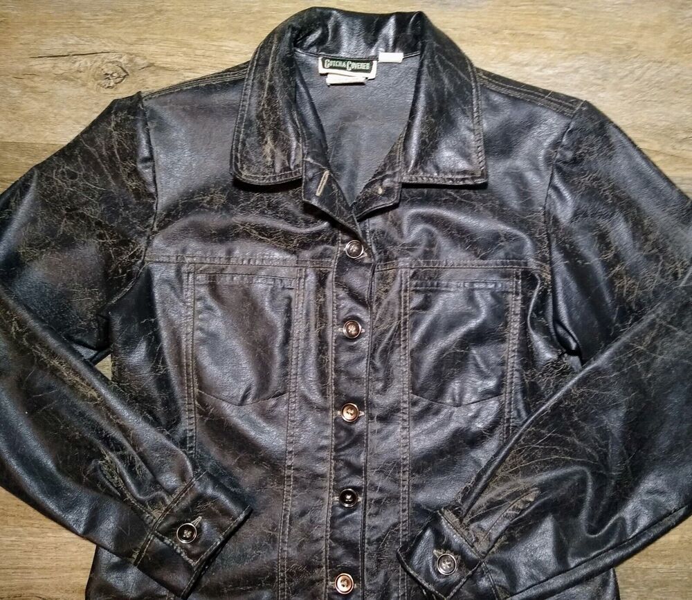 Gotcha Covered Vintage PVC Faux Leather Jacket Sz Small Black USA Made